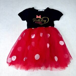 IBTOM‎ CASTLE Birthday Girl Dress Girls 6-7 Red Black Polka Dot Tutu Excellent